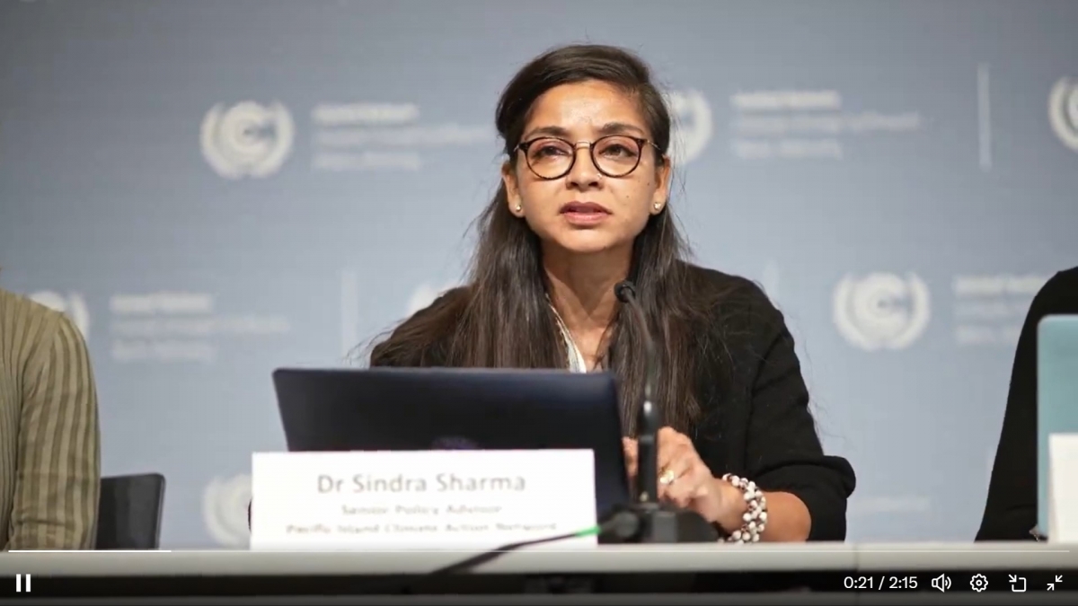 Bà Sindra Sharma, chuyên gia tư vấn chính sách của Mạng lưới hành động vì khí hậu của các quốc đảo Thái Bình Dương.