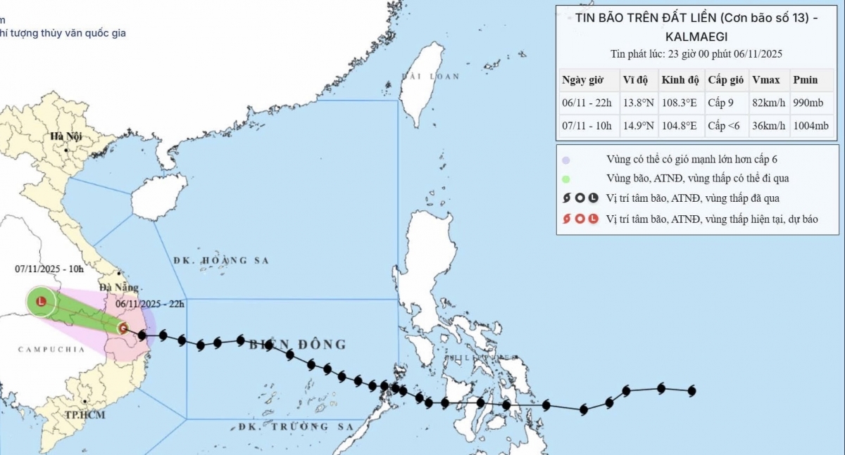 Vị trí và đường đi của bão số 13