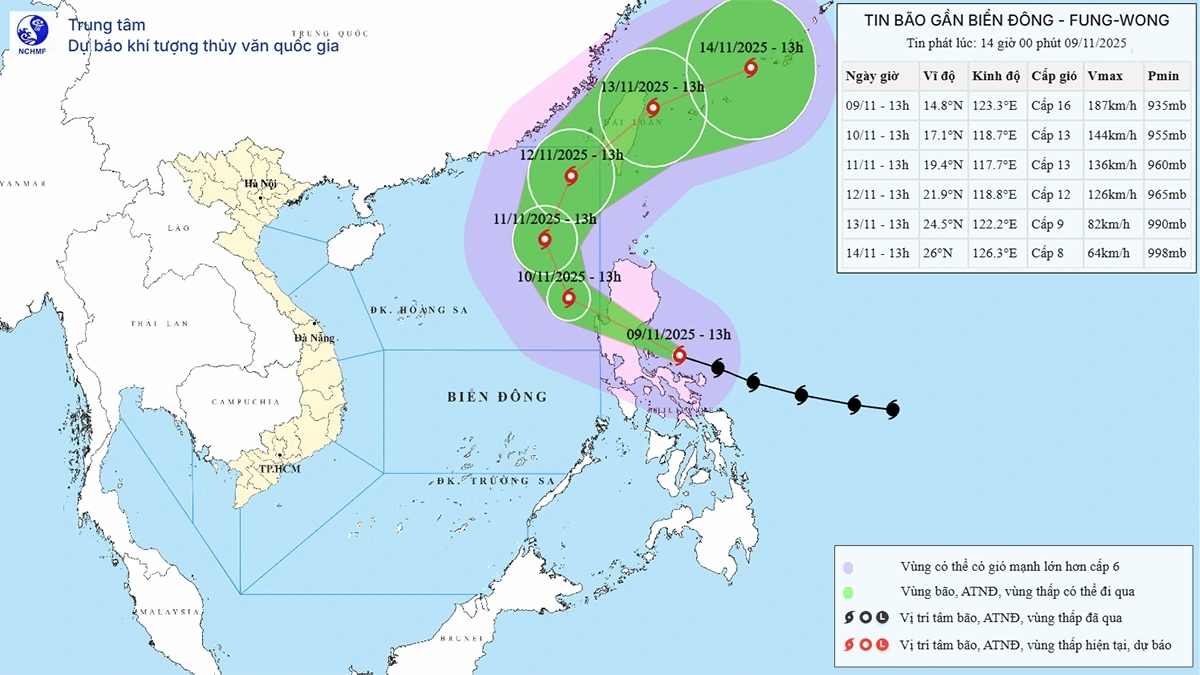Bản đồ vị trí cơn bão Fung Wong