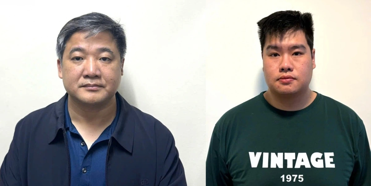 Từ trái sang phải: Bị can Trần Đăng Ninh (Giám đốc Retaq) và Nguyễn Mạnh Duy
