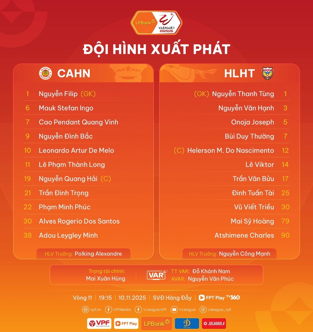 Đội hình ra sân.