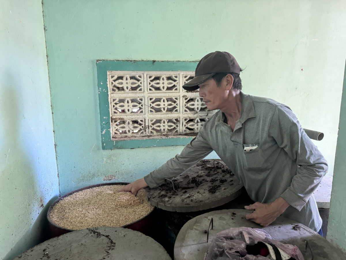 Gia đình ông Lê Văn Minh, xã Xuân Thọ bị nước lũ tràn về ngập thóc chứa trong các thùng phi và cả 7 sào ruộng ngoài đồng.