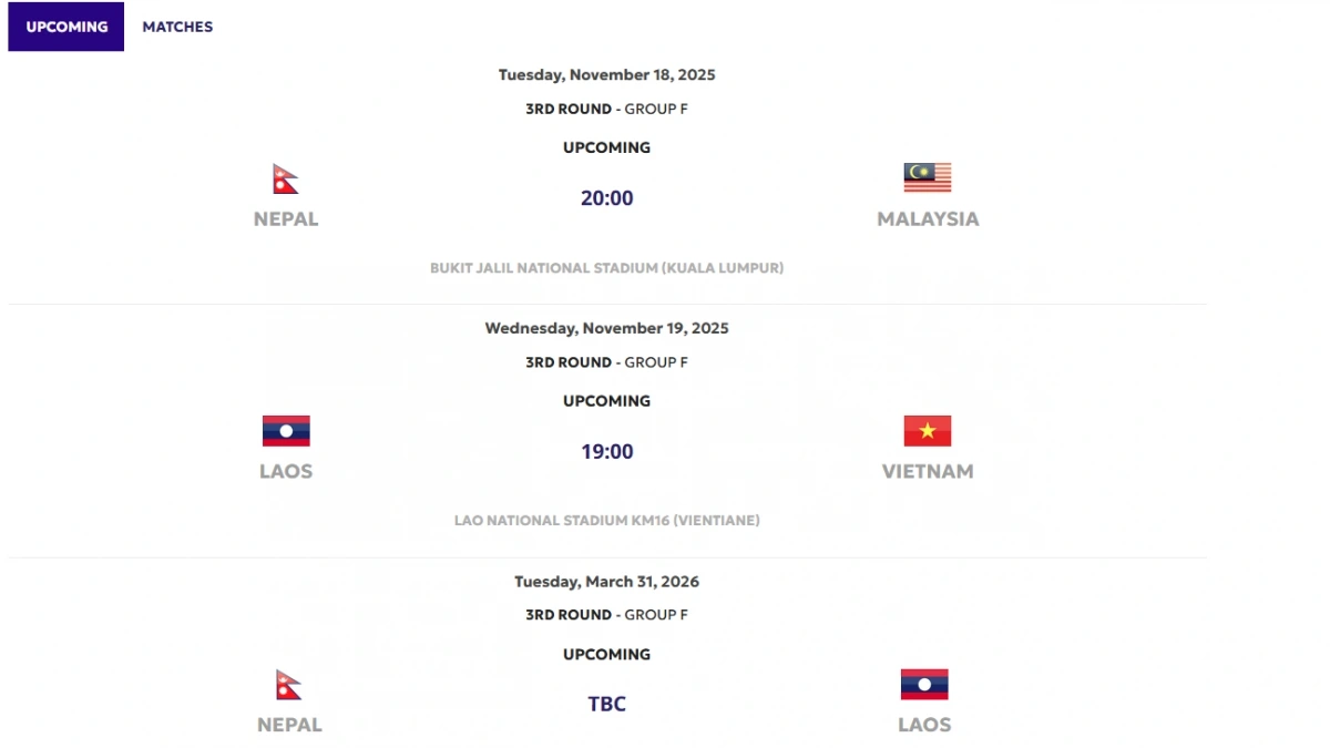 Trận đấu giữa Lào với Việt Nam diễn ra vào lúc 19h ngày 19/11.