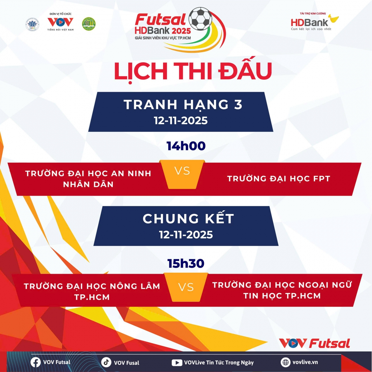 Lịch thi đấu giải Futsal HDBank Sinh viên hôm nay 12/11.