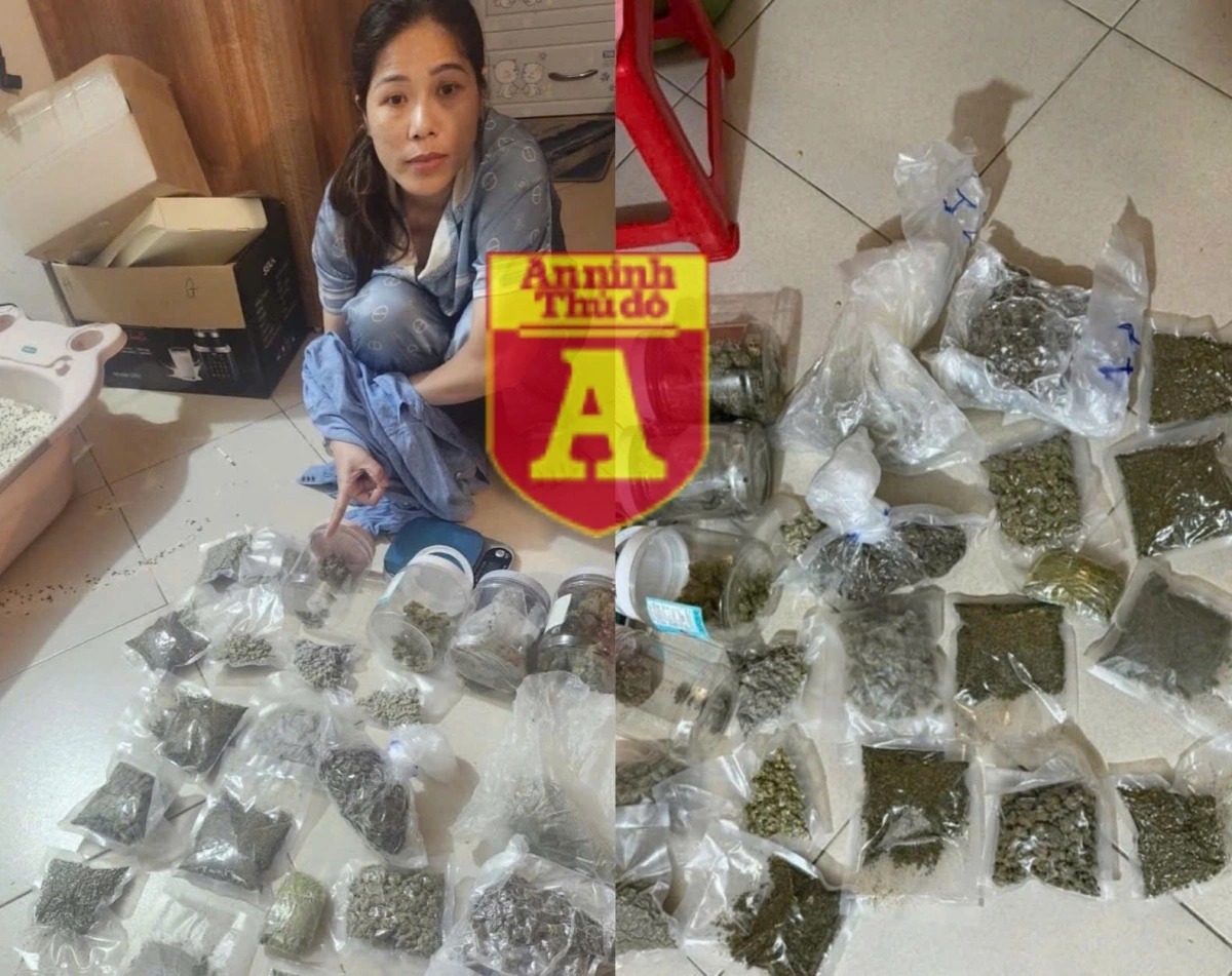 Đối tượng Phạm Thị Thơm cùng số cần sa bị thu giữ