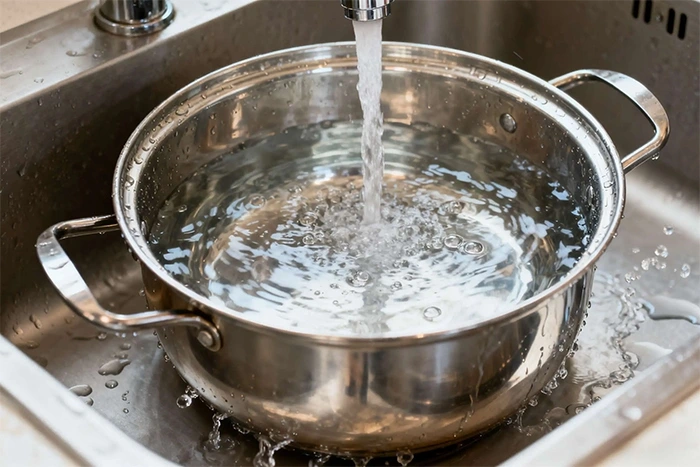 Việc làm sạch nồi inox cần tránh chà xát quá mạnh (Ảnh: Sohu)