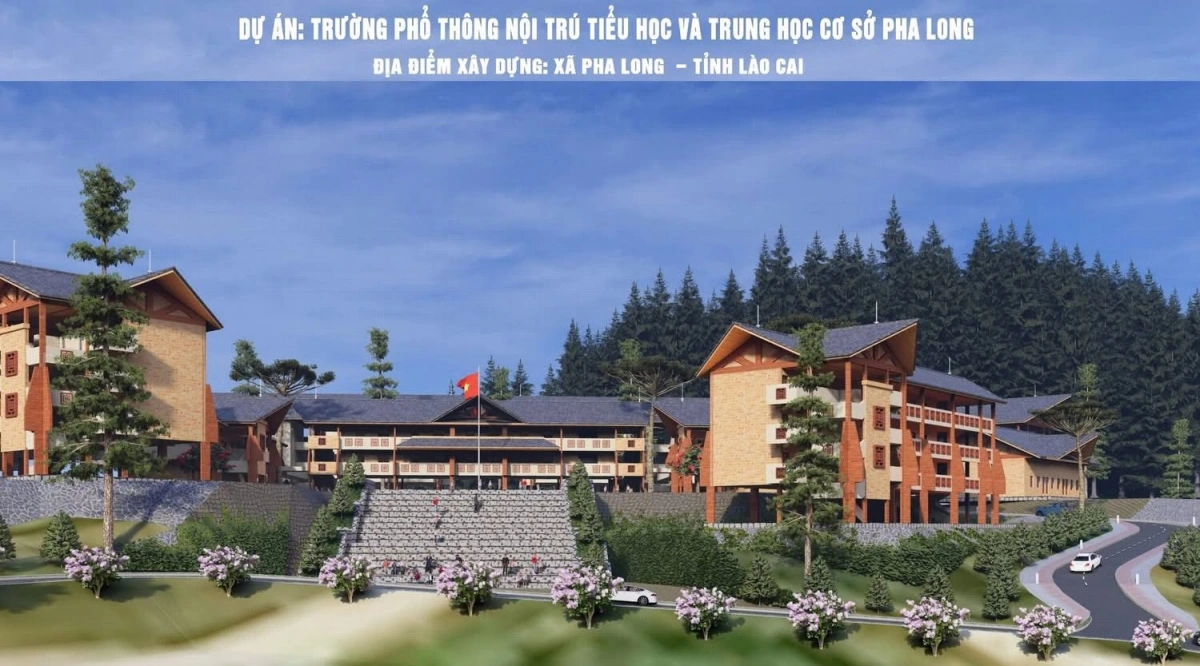 Phối cảnh Trường Phổ thông nội trú Tiểu học và THCS Pha Long sau khi hoàn thành