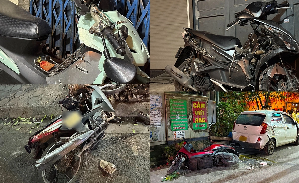 Hàng loạt phương tiện bị hư hỏng sau va chạm. (Ảnh: Đình Hiếu)