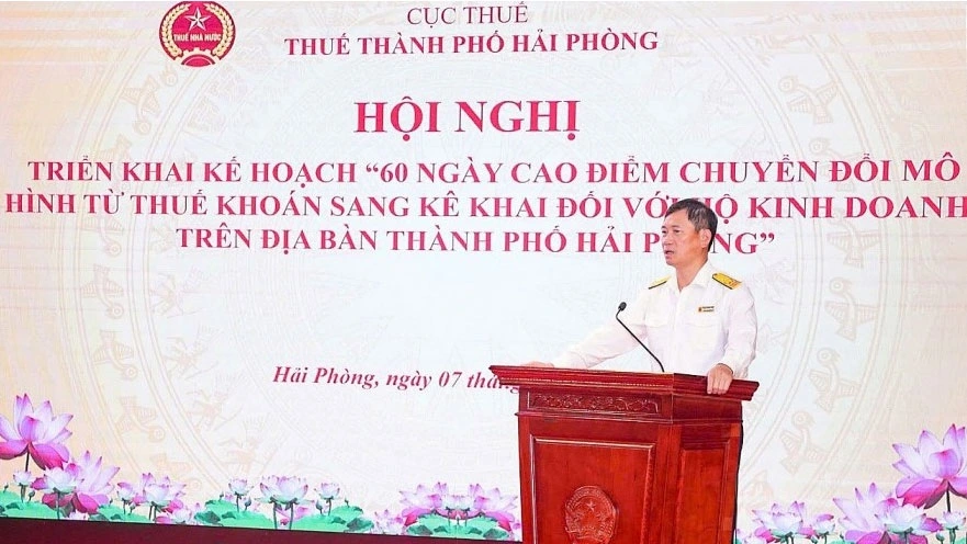 Phó trưởng Thuế TP. Hải Phòng Phạm Tuấn Anh - chủ trì hội nghị, phát biểu tại hội nghị