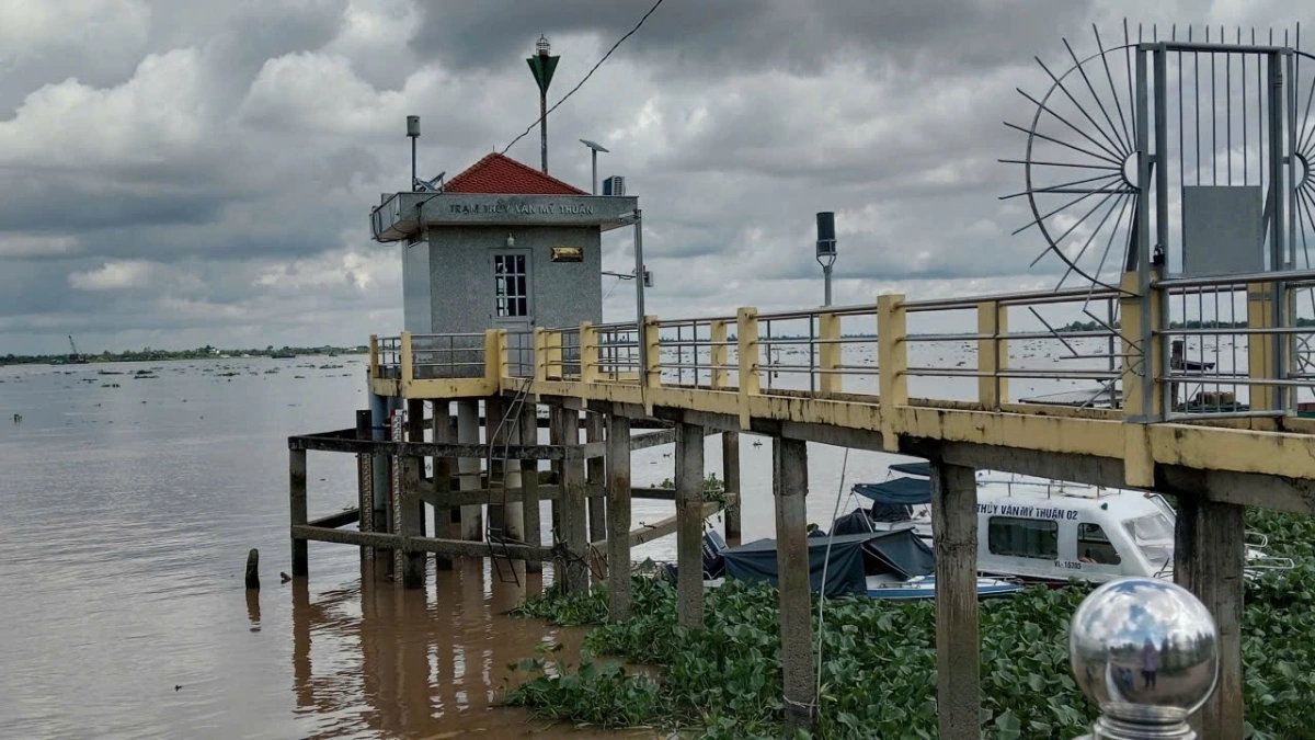 Trạm thủy văn Mỹ Thuận đặt trên sông Tiền phục công tác đo mực nước triều tỉnh Vĩnh Long