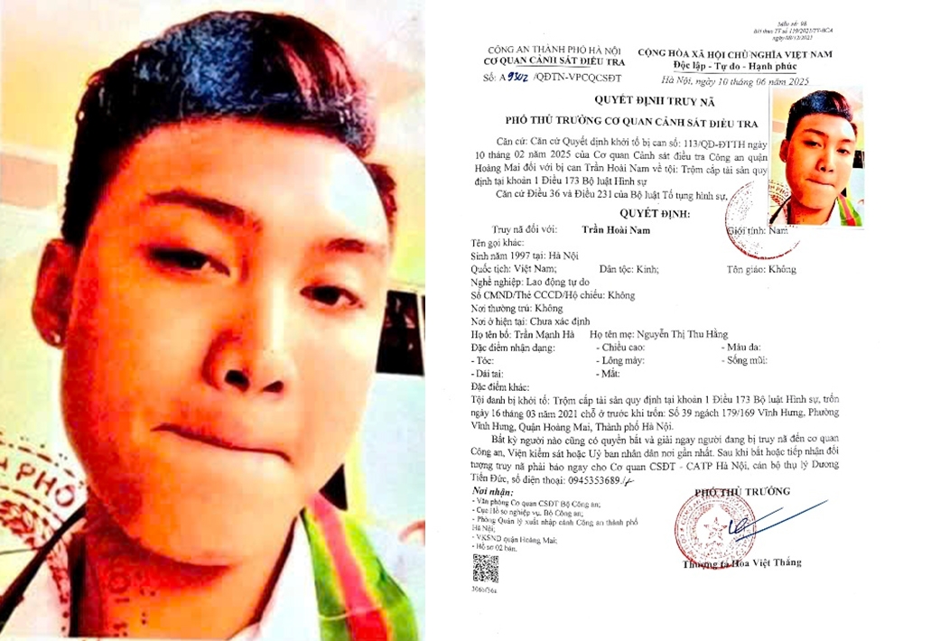 Đối tượng Trần Hoài Nam cùng Quyết định truy nã