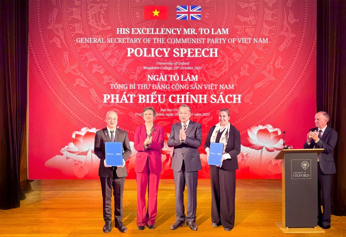 Viện Nghiên cứu Tâm Anh, Hệ thống Bệnh viện Đa khoa Tâm Anh, Đại học Oxford cùng ký hợp tác triển khai trao đổi đào tạo, nghiên cứu và đổi mới y tế, trước sự chứng kiến của Tổng Bí thư Tô Lâm tại Vương quốc Anh ngày 28/10 (Ảnh BVCC)