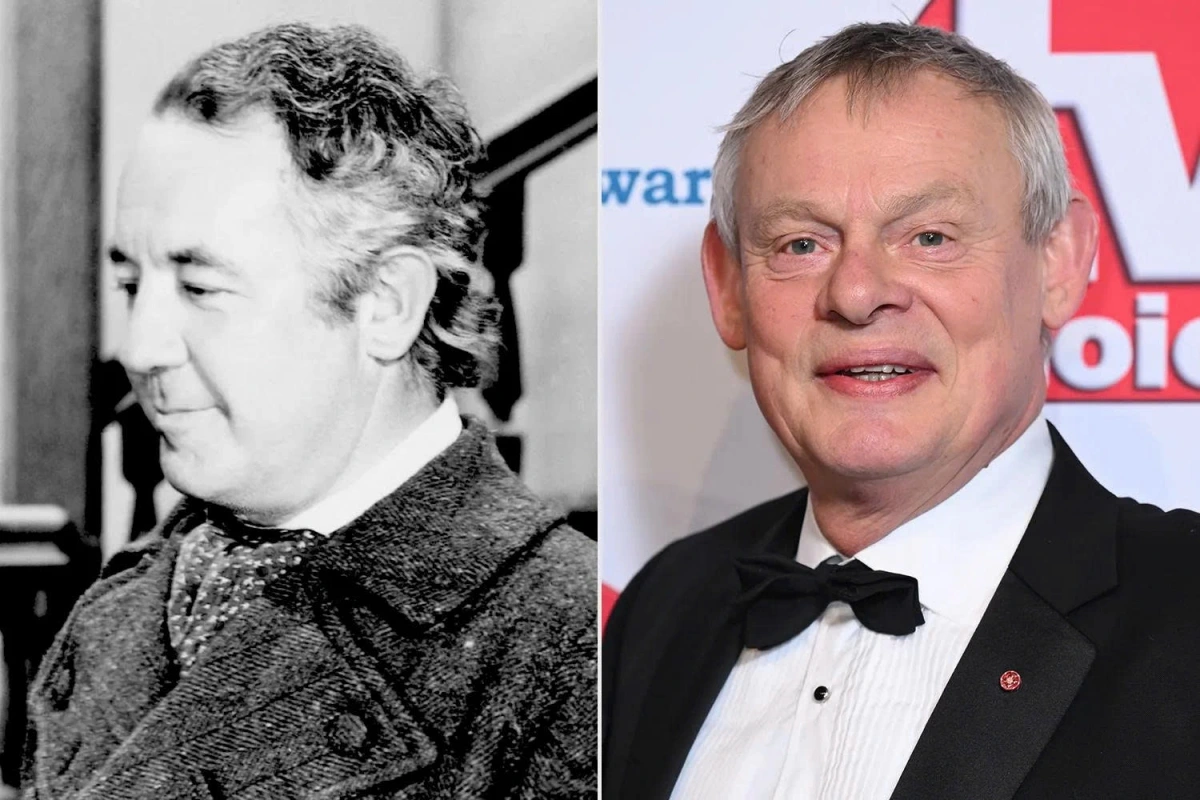 Cecil Kellaway trong 'Đồi gió hú' (1939) và Martin Clunes tham dự Lễ trao giải TV Choice Awards năm 2024.