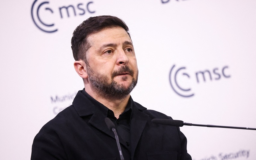 Tổng thống Ukraine Volodymyr Zelenskiy phát biểu tại Hội nghị An ninh Munich (MSC) ở Munich, Đức. Ảnh: Reuters