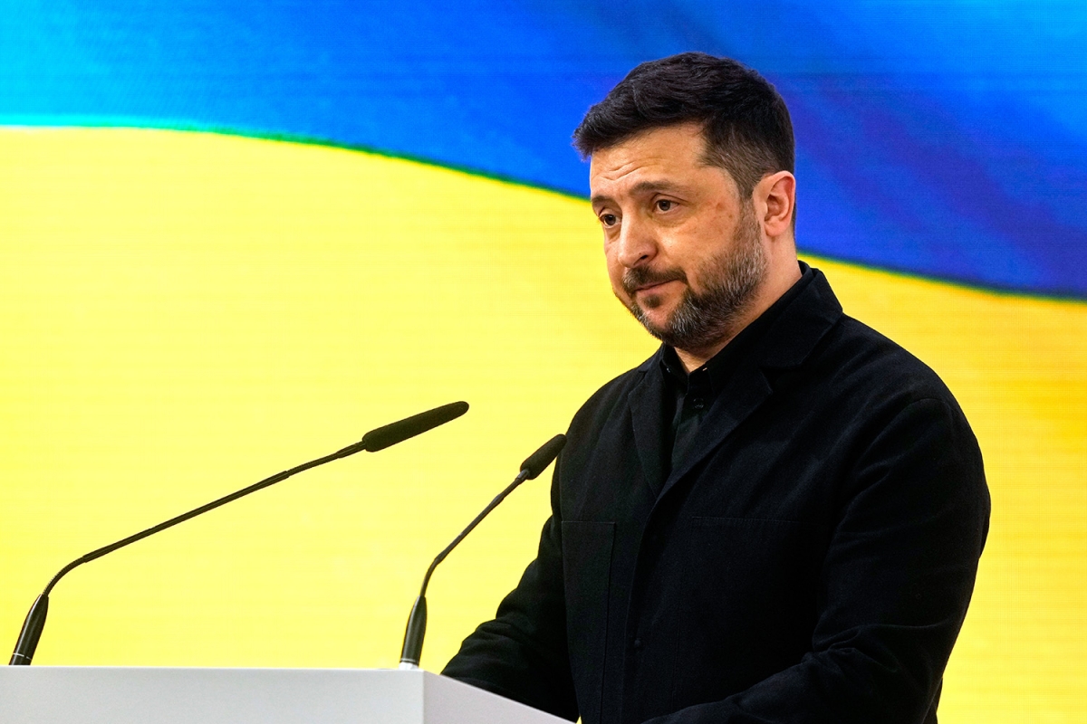 Tổng thống Ukraine Volodymyr Zelensky phát biểu tại một phiên họp của Hội nghị An ninh Munich ở Đức, ngày 14/2/2026. Ảnh: AP