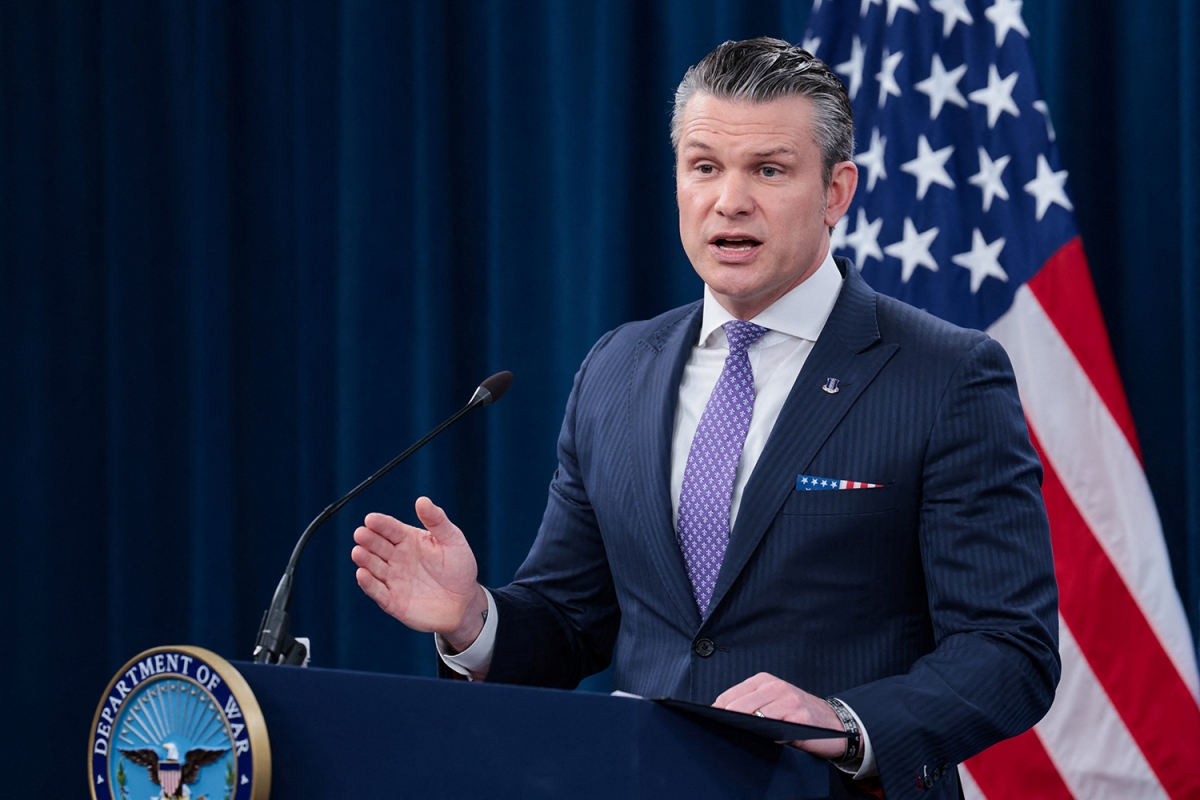 Bộ trưởng Quốc phòng Mỹ Pete Hegseth tại cuộc họp báo ngày 31/3/2026. Ảnh: Reuters