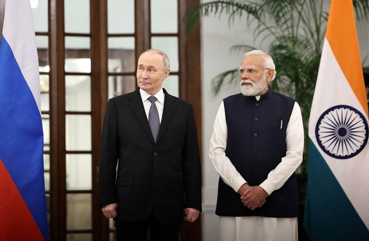 Tổng thống Nga Vladimir Putin và Thủ tướng Ấn Độ Narendra Modi tham dự một cuộc họp tại New Delhi, Ấn Độ, ngày 5/12/2025. Ảnh: Sputnik/Reuters