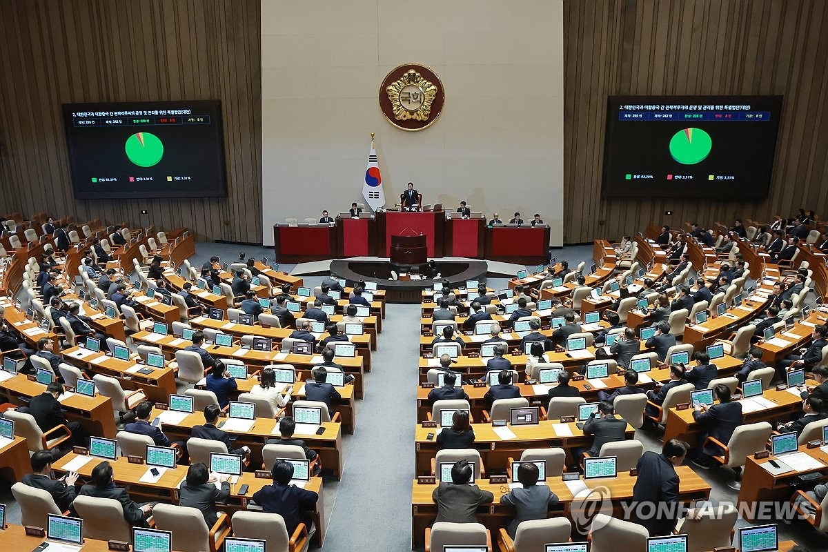 Quốc hội Hàn Quốc thông qua Luật đặc biệt đầu tư vào Mỹ ngày 12/3. Ảnh: Yonhap News
