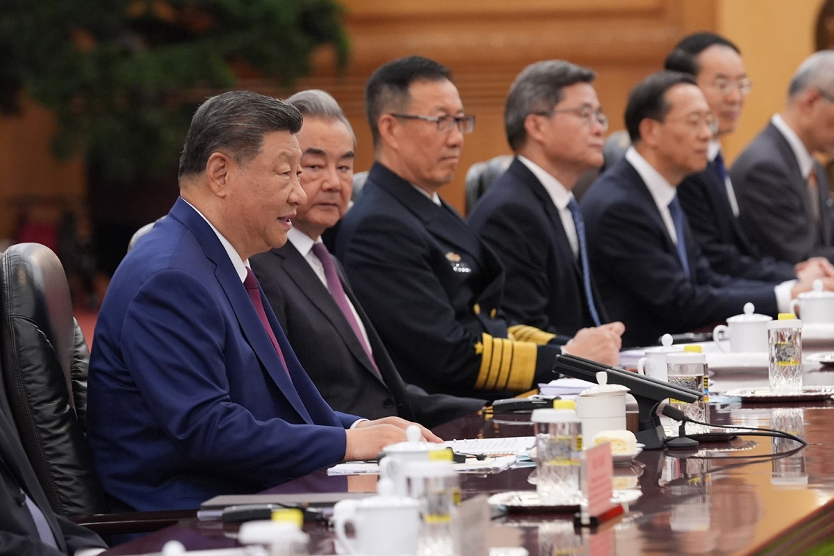 Chủ tịch Trung Quốc Tập Cận Bình tại cuộc hội đàm với Tổng thống Mỹ Donald Trump tại Bắc Kinh sáng 14/5. Ảnh: AP