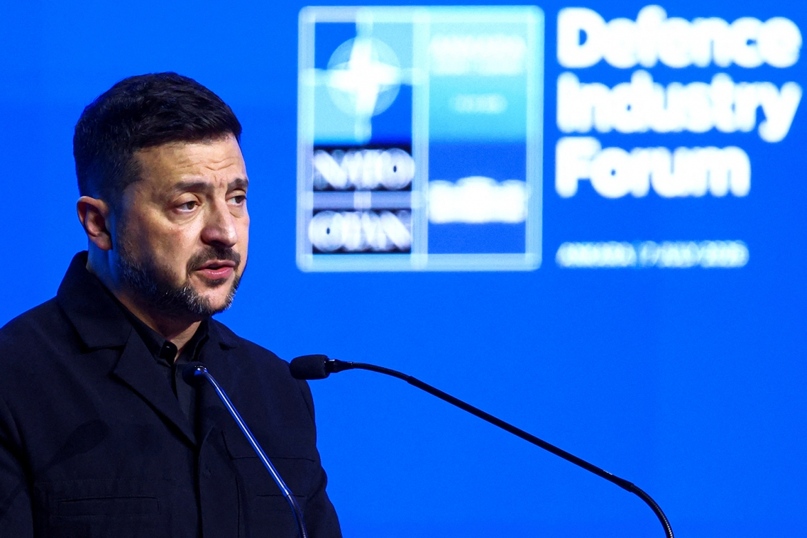 Tổng thống Ukraine Volodymyr Zelensky phát biểu tại Diễn đàn Công nghiệp trong khuôn khổ Hội nghị thượng đỉnh NATO ở Ankarra, Thổ Nhĩ Kỳ, ngày 7/7/2026. Ảnh: Reuters