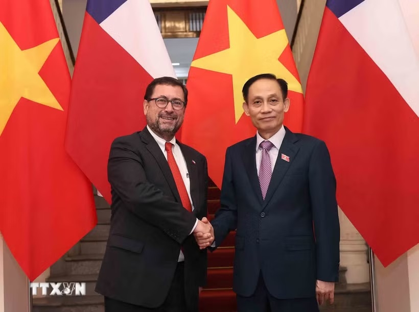 Ủy viên Bộ Chính trị, Bộ trưởng Ngoại giao Việt Nam Lê Hoài Trung và Bộ trưởng Bộ Ngoại giao Cộng hòa Chile Francisco Perez Mackenna. Ảnh: An Đăng/TTXVN