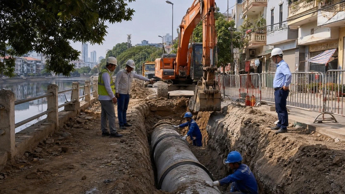 Hoàn thiện mạng lưới cống và tuyến thu gom là điều kiện then chốt để đưa nước thải về đúng nhà máy xử lý, tránh tình trạng công trình lớn nhưng không phát huy hết công suất (Ảnh minh họa: ChatGPT)