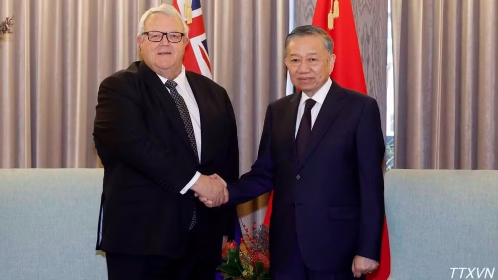 Tổng Bí thư, Chủ tịch nước Tô Lâm hội kiến Chủ tịch Quốc hội New Zealand Gerry Brownlee. (Ảnh: Thống Nhất/TTXVN)