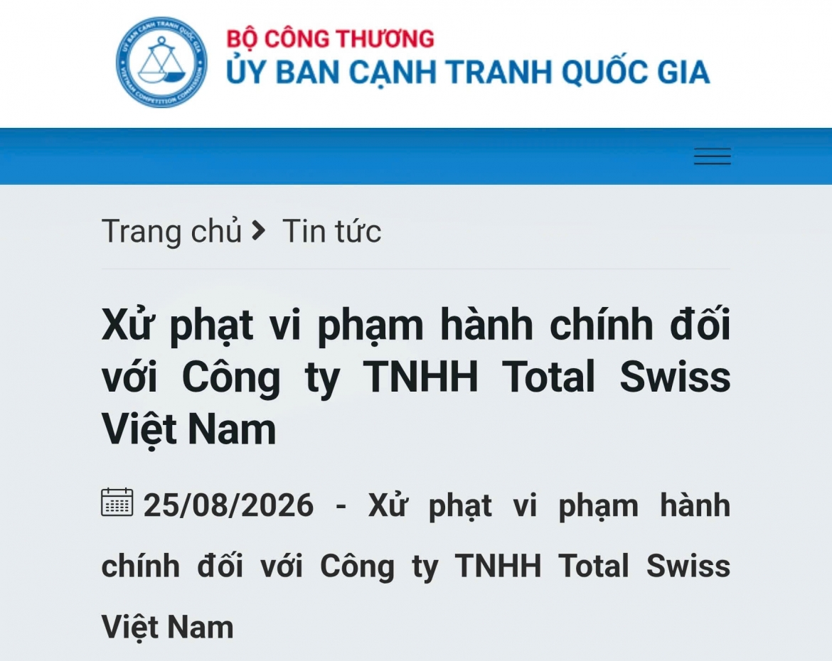 Total Swiss Việt Nam bị xử phạt 710 triệu đồng.