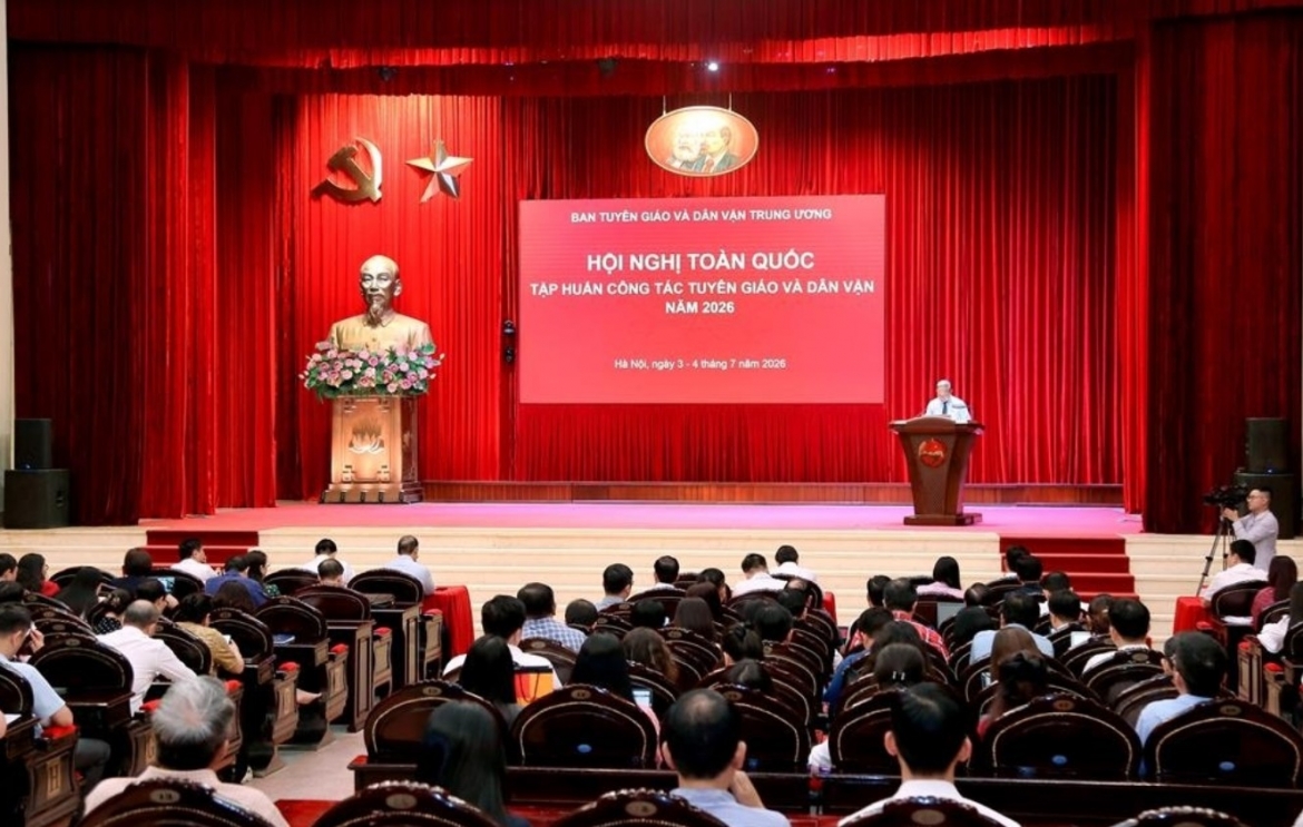  Ban Tuyên giáo và Dân vận Trung ương tổ chức khai mạc Hội nghị toàn quốc tập huấn công tác tuyên giáo và dân vận năm 2026 sáng 3/7. Ảnh: Đức Mạnh