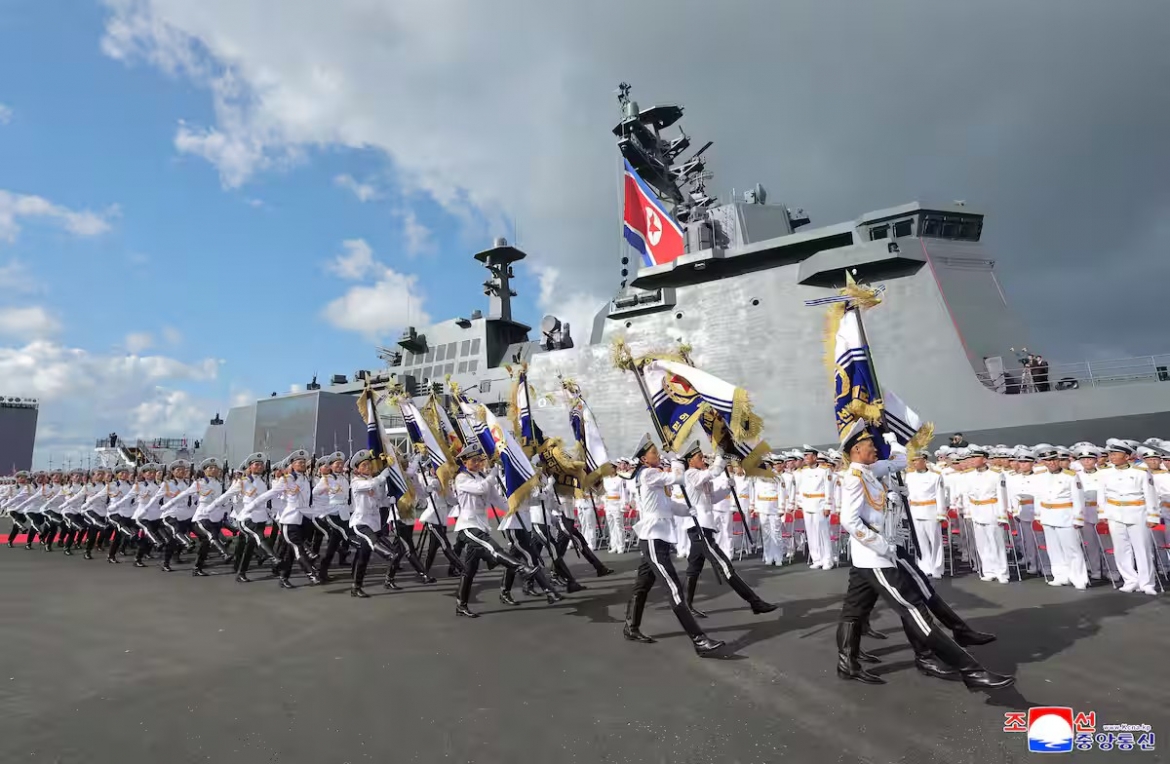 Lễ hạ thủy tàu khu trục Kang Geon của Triều Tiên hôm 6/9. Ảnh: KCNA