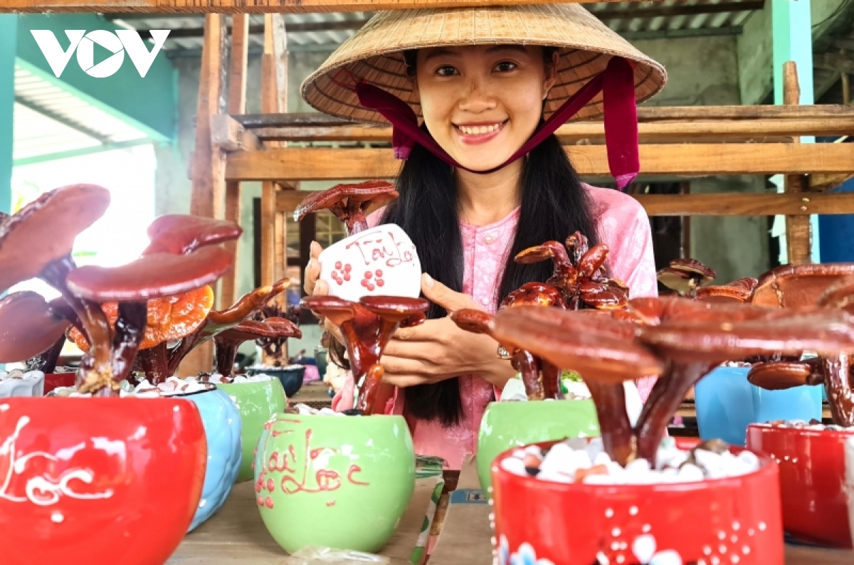 co gai xinh dep lam kieng bonsai tu nam linh chi khong du ban tet hinh anh 1