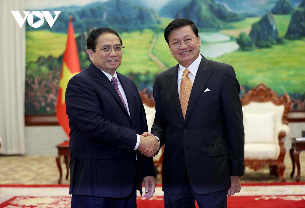 thu tuong pham minh chinh chao tong bi thu, chu tich nuoc lao hinh anh 1