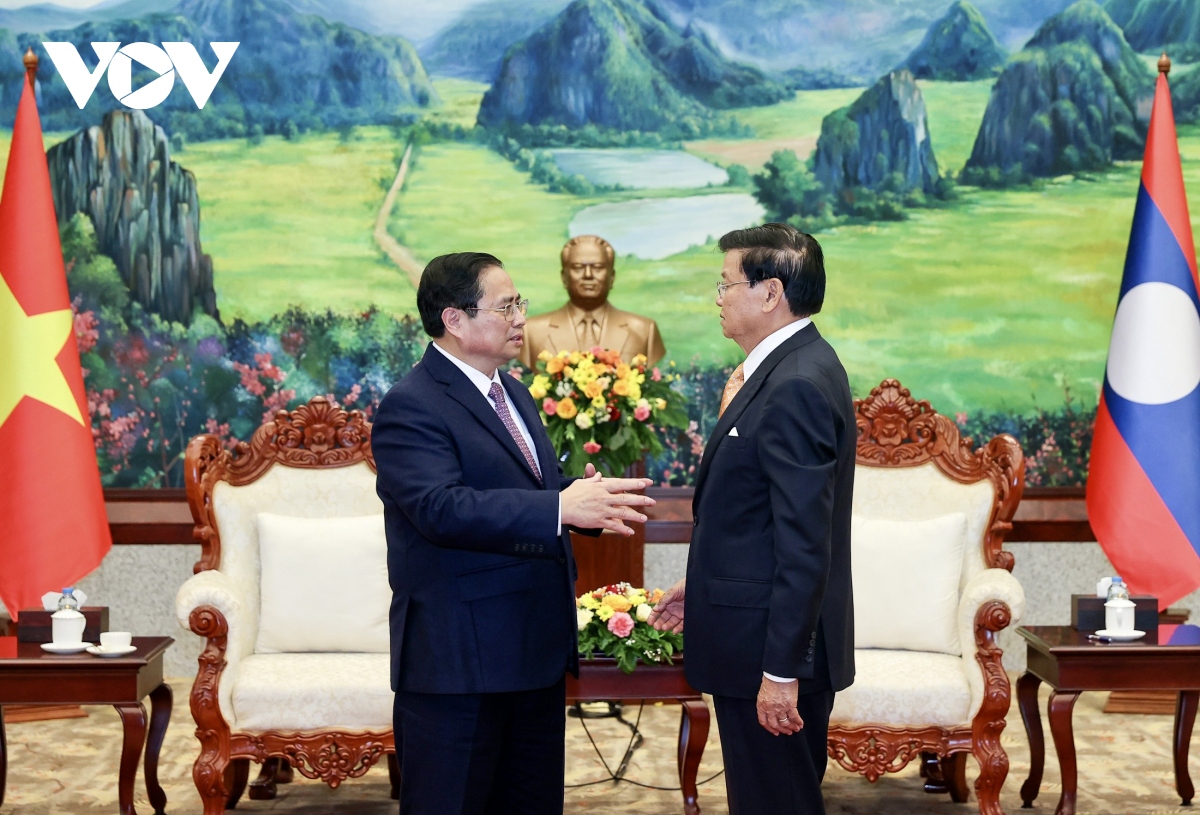 thu tuong pham minh chinh chao tong bi thu, chu tich nuoc lao hinh anh 2