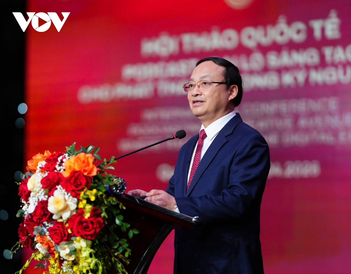 Ông Đỗ Tiến Sỹ, Ủy viên Ban Chấp hành Trung ương Đảng, Phó Trưởng ban Tuyên giáo và Dân vận Trung ương, Bí thư Đảng ủy, Tổng Giám đốc Đài Tiếng nói Việt Nam, Trưởng ban chỉ đạo Liên hoan phát thanh toàn quốc lần thứ 17 phát biểu tại khai mạc