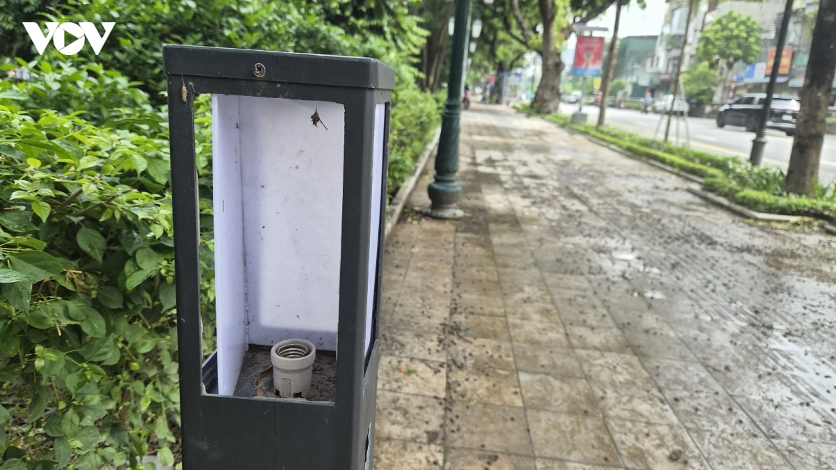Bóng đèn dọc đường công viên giữa thủ đô bị mất trộm