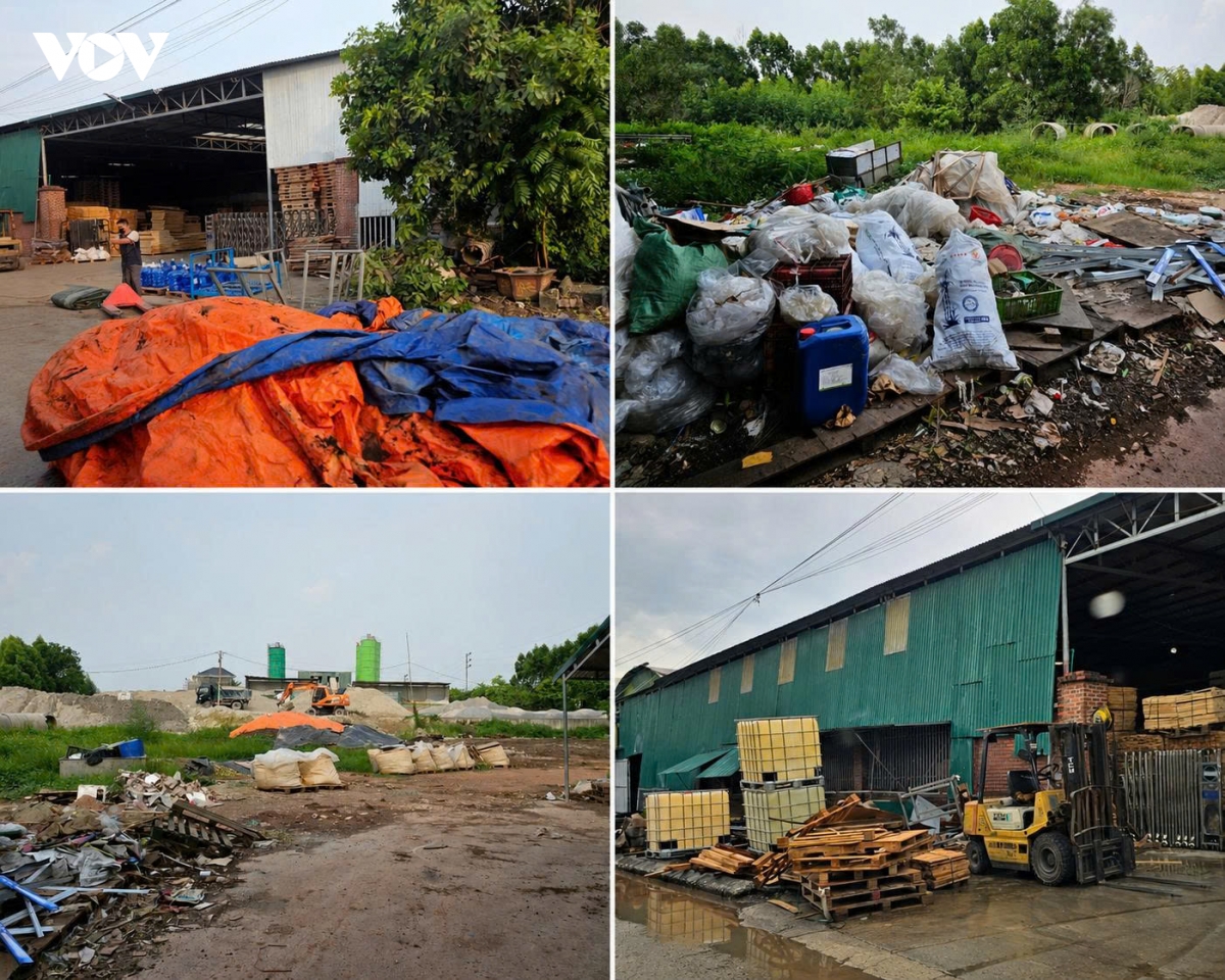 Nguyên vật liệu, phế liệu và rác thải được tập kết ngổn ngang tại một số khu vực trong Cụm công nghiệp Đại Lâm, tạo cảnh quan nhếch nhác.