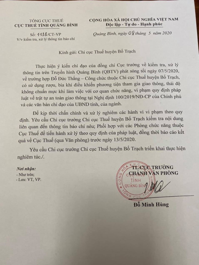 quang binh tam dung cong viec cua can bo thue vi vi pham luat giao thong hinh 2
