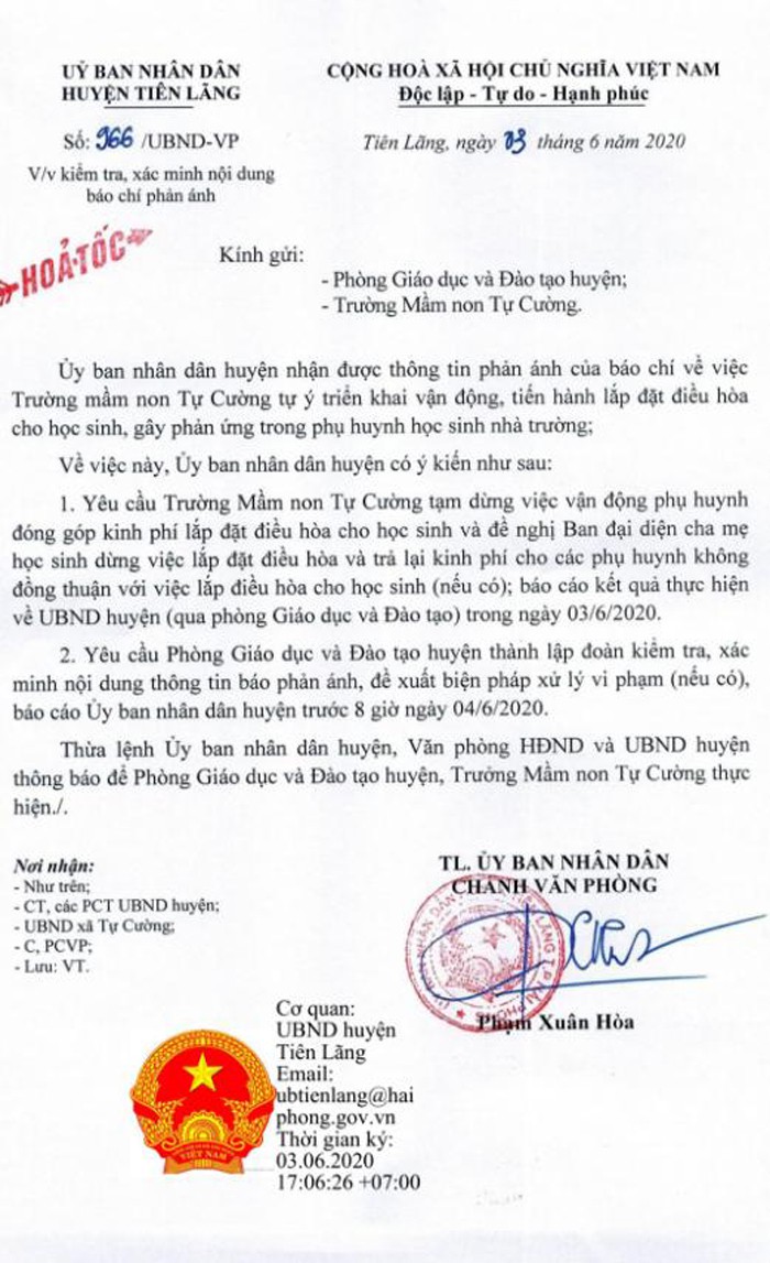 xac minh viec 1 truong mam non (hai phong) van dong tai tro lap dieu hoa hinh 2