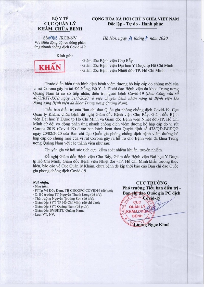 bo y te yeu cau 3 benh vien o tphcm cu chuyen gia ho tro quang nam hinh 1
