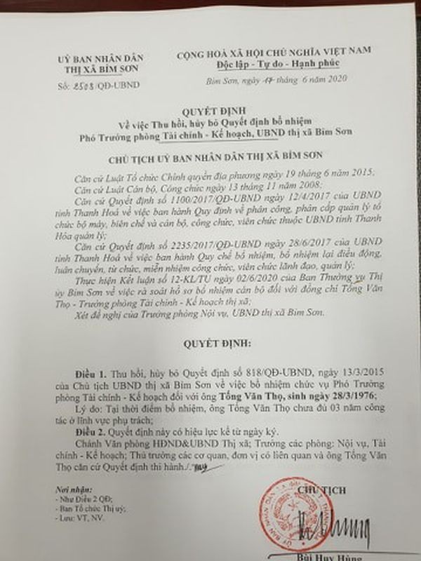 thanh hoa huy quyet dinh bo nhiem "than toc" 1 truong phong hinh 1