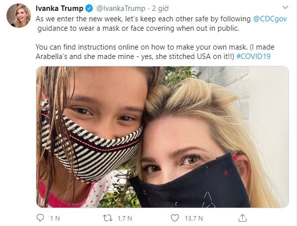 ivanka trump tu lam khau trang, khuyen khich nen deo khi den noi cong cong hinh 1