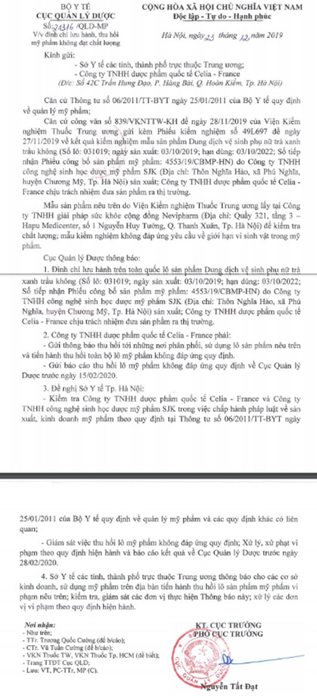 dung dich ve sinh phu nu tra xanh trau bi thu hoi tren ca nuoc hinh 1