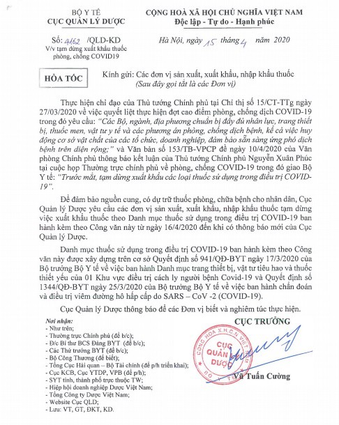  tam dung xuat khau thuoc dieu tri covid-19 hinh 1