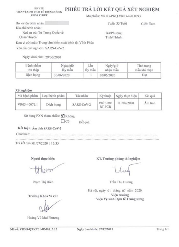 ca nghi nhiem covid-19 tai vinh phuc da co ket qua xet nghiem am tinh hinh 1