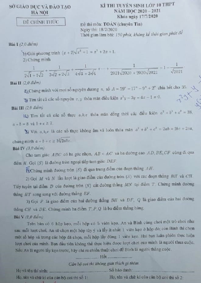 chi tiet de thi cac mon chuyen vao lop 10 cong lap tai ha noi hinh 2