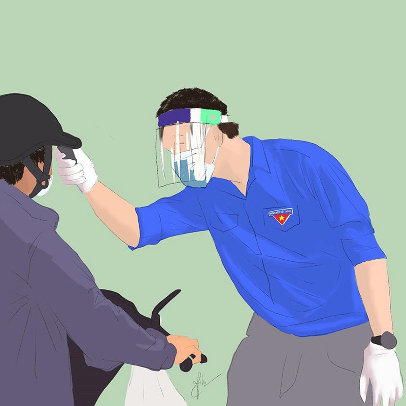 Cô gái Quảng Trị vẽ tranh về lực lượng chống dịch ở Đà Nẵng