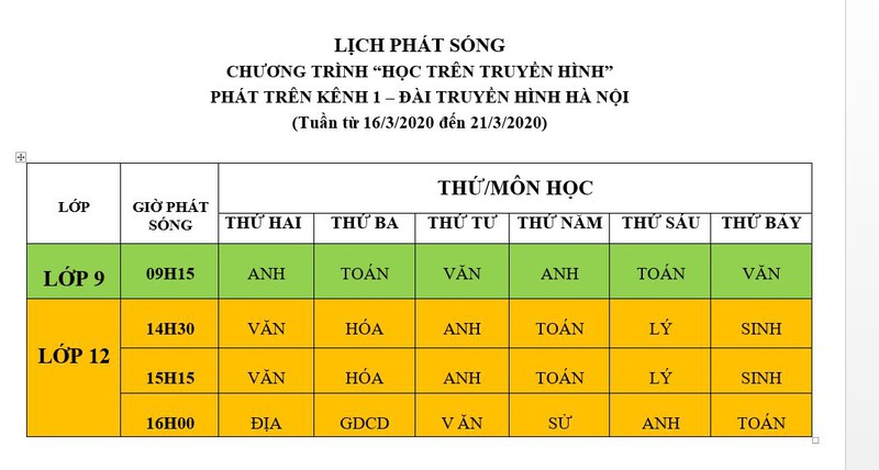 lich phat song chuong trinh hoc tren truyen hinh cho hoc sinh ha noi hinh 1