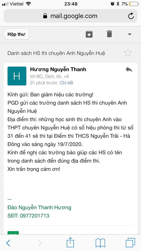 gan 12h dem, hoc sinh ha noi bong nhan duoc thong bao doi dia diem thi chuyen hinh 1