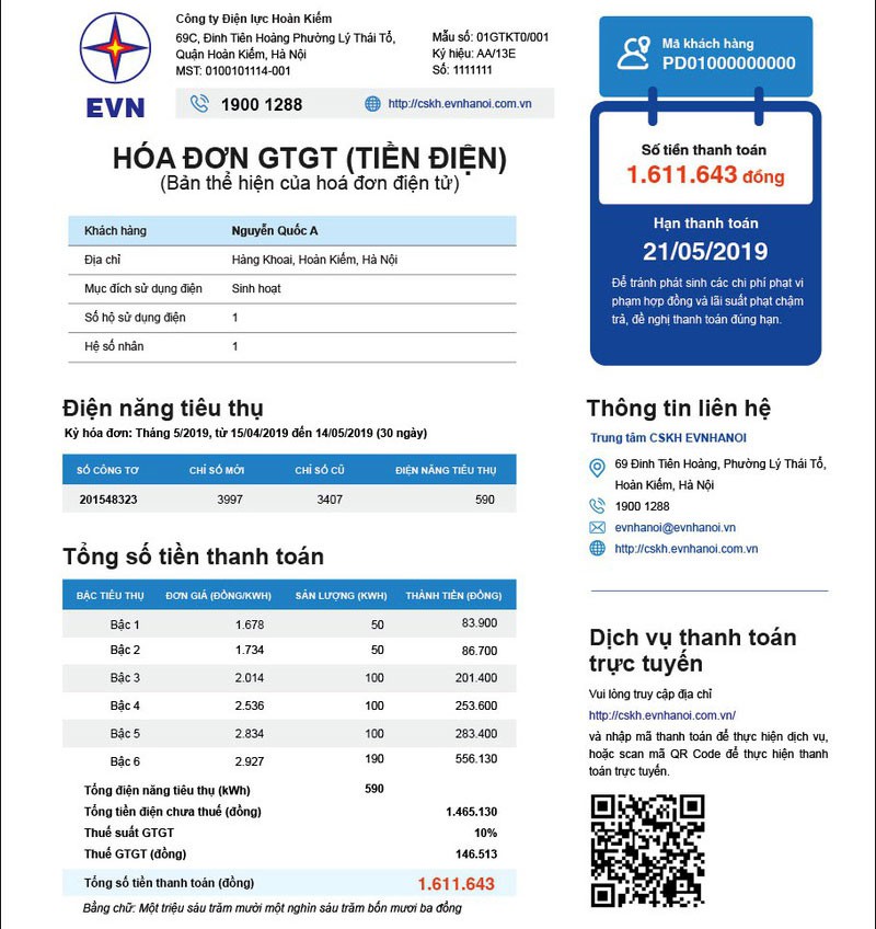 hoa don tien dien moi khong thay doi cach tinh tien dien hinh 1