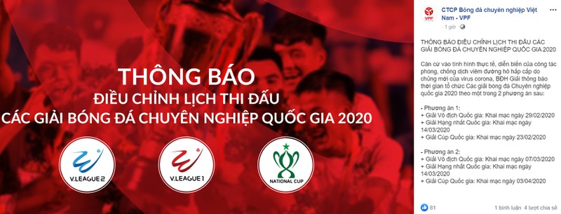chinh thuc: hoan v-league, giai hang nhat, cup qg vi virus corona hinh 1